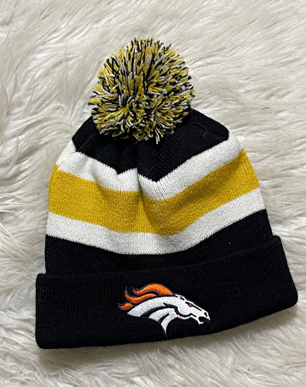 ’47 Denver Broncos Super Bowl 50 Champions Pom Pom Beanie Hat Black Gold OSFM